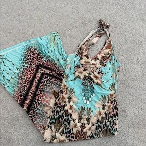 VENUS Aqua Floral & Leopard Maxi Dress